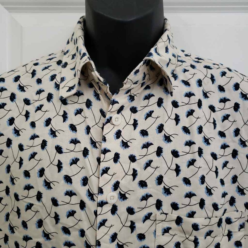 Vintage Silk Mens Button Front Shirt Multicolor Beige Floral Short Sleeves M - Picture 2 of 8